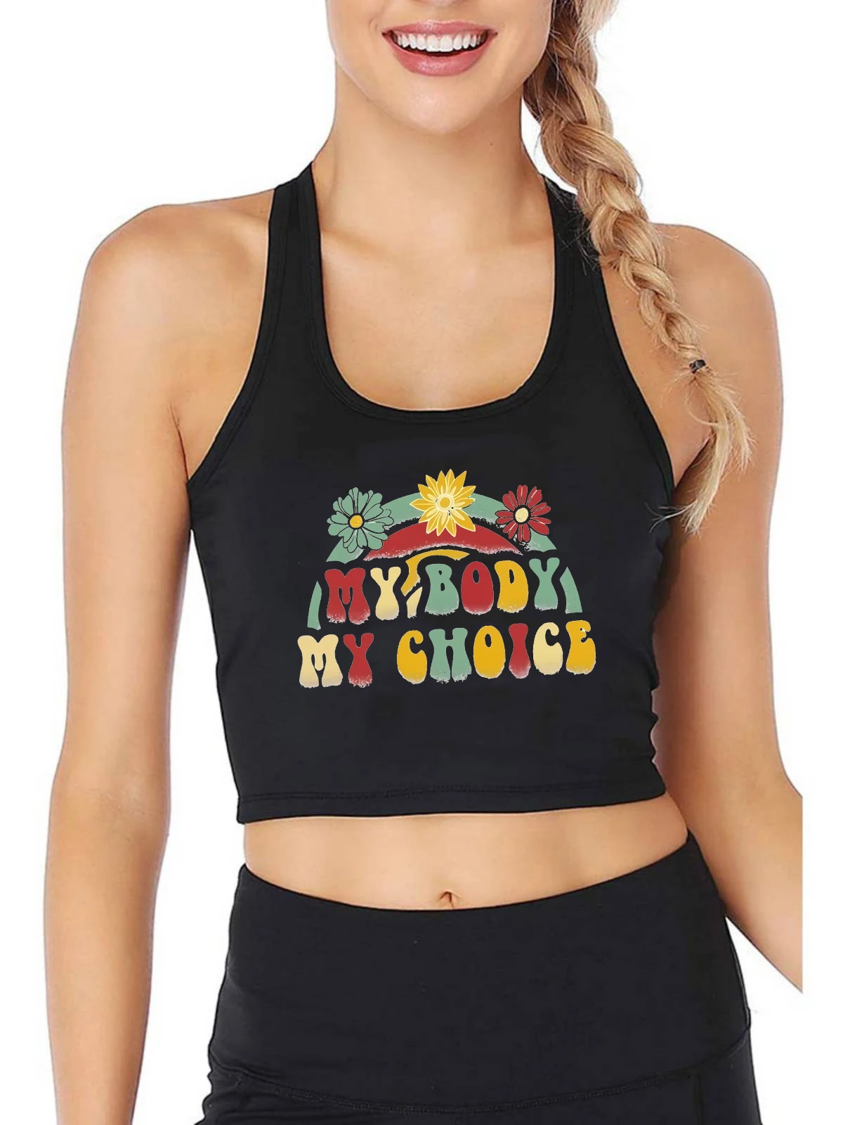 

My Body My Choice Design Cotton Sexy Slim Fit Crop Top Women's Women's Rights Protection Style Tank Tops Street Casual Camisole