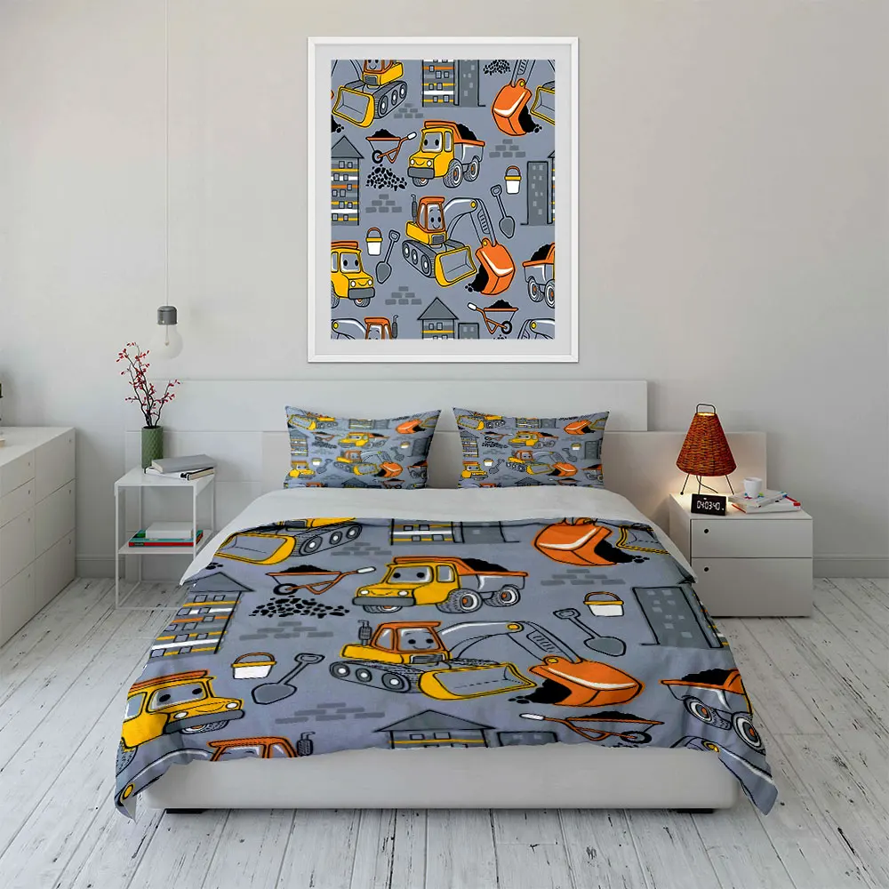 

"Construction Vehicle Kids Bedding Set" Multiple sizes kid's and adults' bedroom Exquisite 3PC bedding set, gift