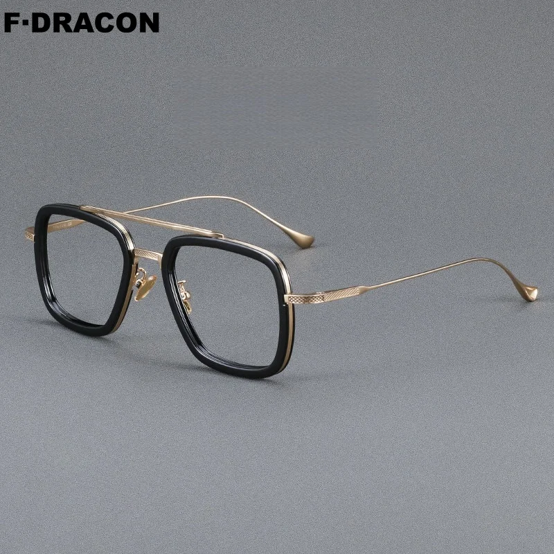 

Titanium Eyeglass Frame Retro Double Beam Men's And Women's Eyeglass Frame Anti Blue Light Optical Prescription Frame 7806