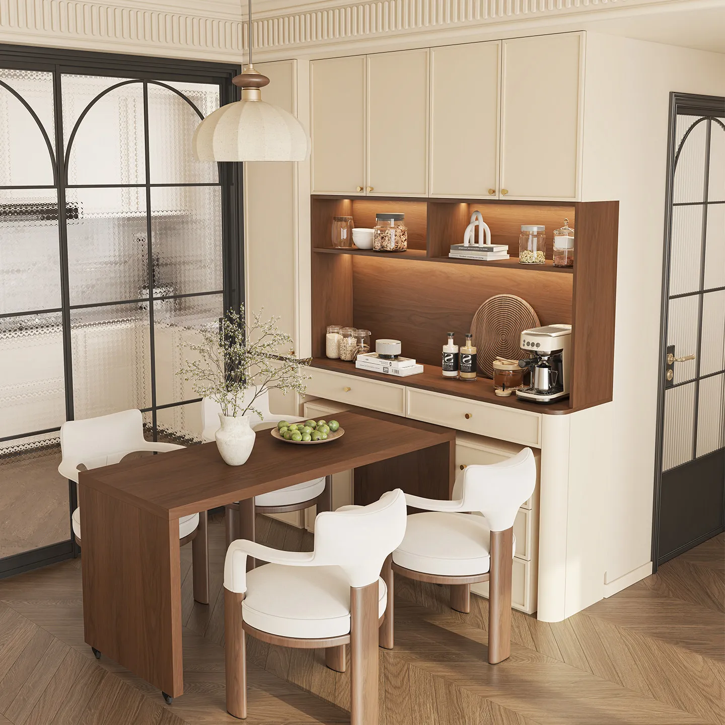 Embedded dining table, dining side , integrated wall locker, small apartment, medieval arc tea cabinet, wine cabinet
