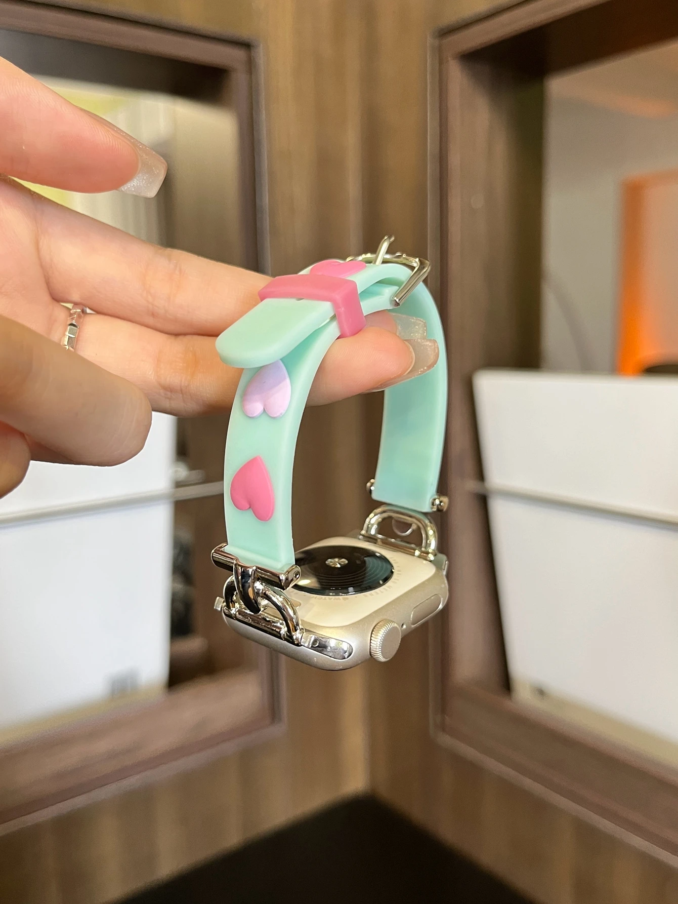 애플 워치 밴드용 패션 실리콘 루프, 금속 여성용 스트랩, 38mm, 40mm, 41mm, 42mm, 44mm, 45mm, 46mm