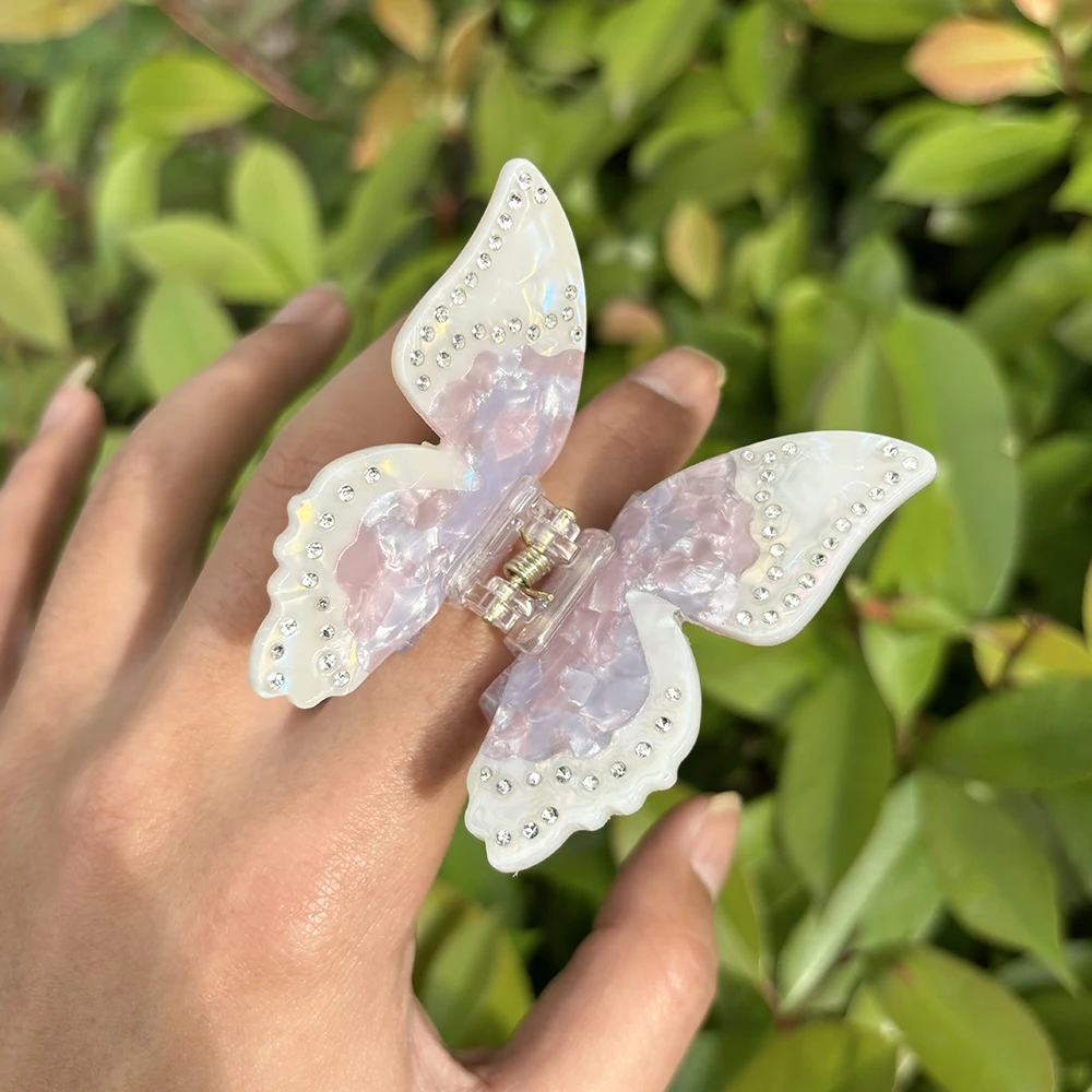 Pince à cheveux en acétate 3D pour femmes, dégradé de papillon violet incrusté de Zircon, queue de cheval fixe, pince à crabe, nouvelle pince à cheveux, accessoires, outil, couvre-chef pour femmes