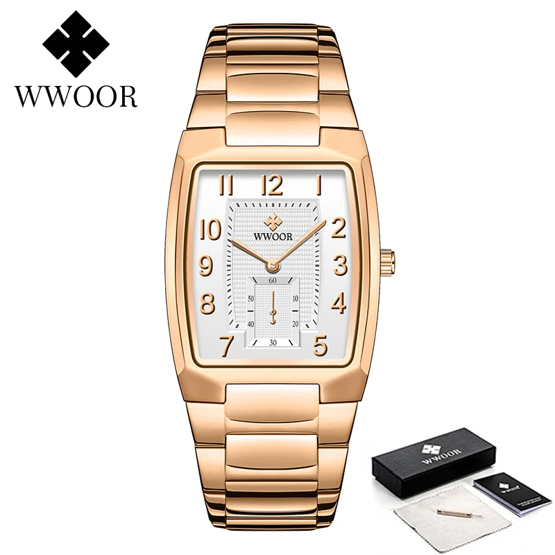 Fashion Watch Men WWOOR New Top Brand Square Luxury Watch Quartz Business Casual Waterproof Wristwatches Male Clock Reloj Hombre