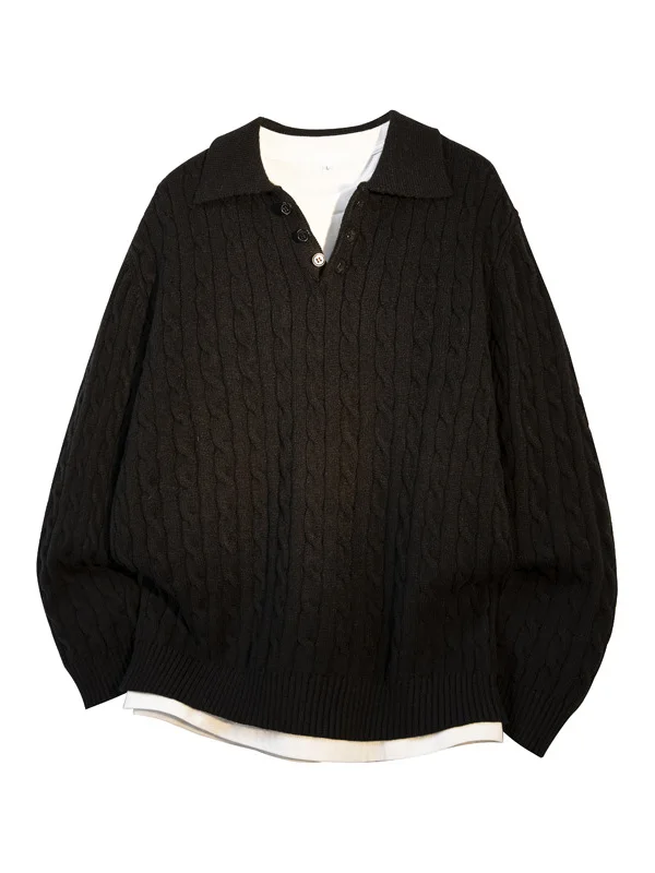 

Японский вязаный свитер с узором «косы», универсальный повседневный стиль для мужчин и женщин, осенне-зимняя теплая одежда