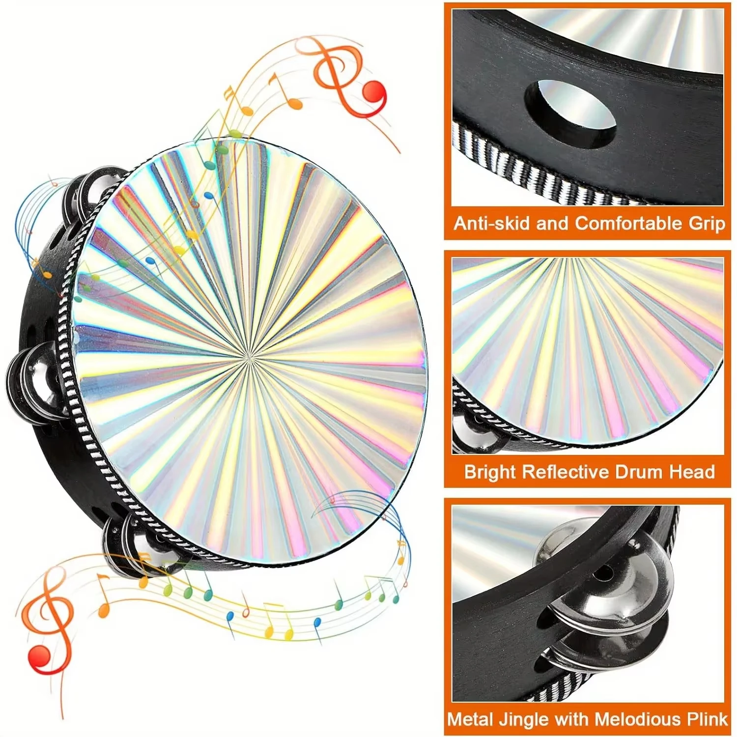 Miwayer 1Pc Double Row Radiant Tambourine, 6/8/10 Inch Rhythm Percussion Instrument for Music Education