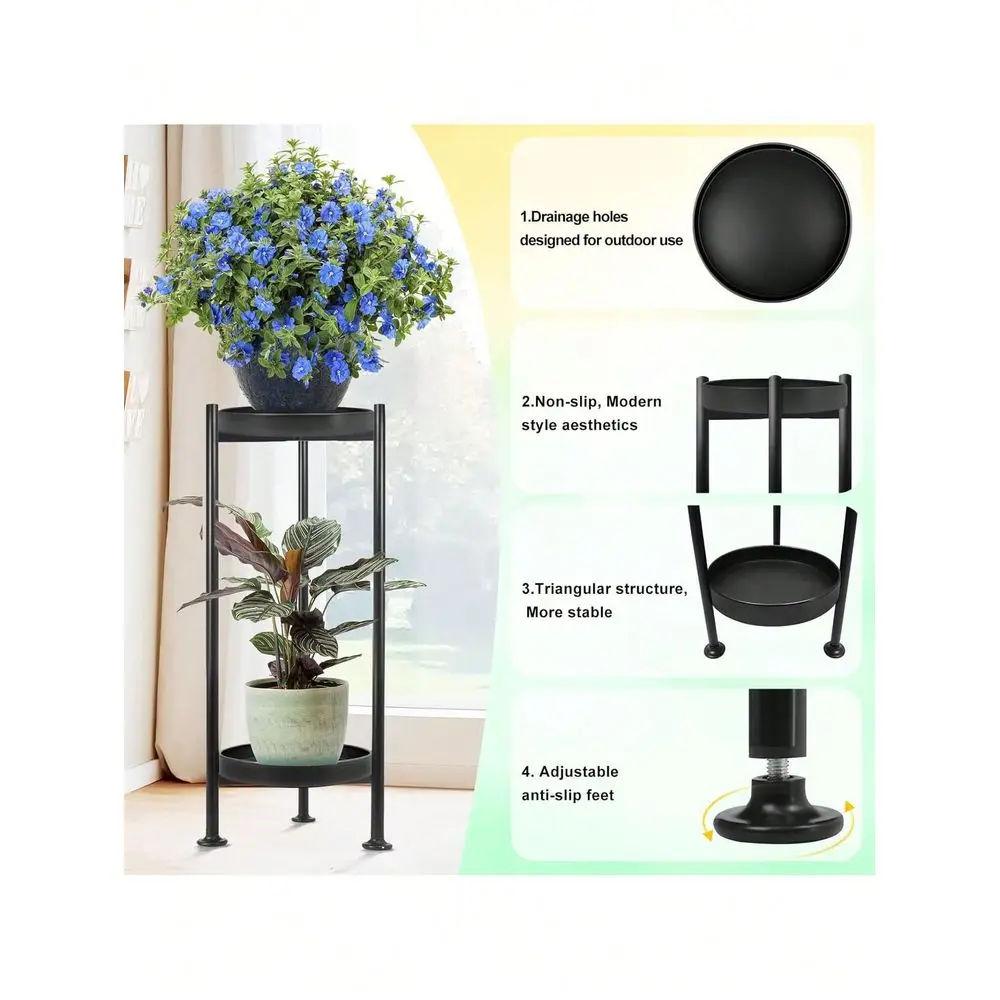 

Stand Indoor Outdoor, 2 Tier Iron Plant Stand, 30 Tall Pedestal Stand Outdoor, Metal Flower Stands For Indoor Plants, Balcony,