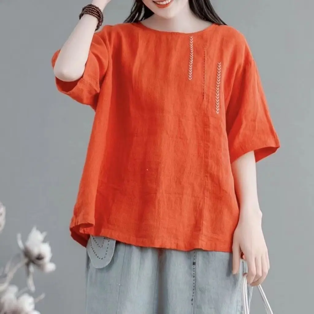 2024 Pure Cotton Refreshing Summer Women Fashion Loose Harajuku Round Neck Multicolor Large Size Comfortable Elegance T-shirt