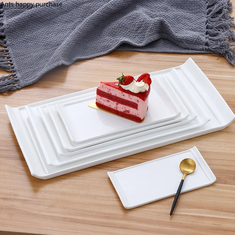 Rectangular Ceramic Plate White Dinner Plate Western Plates Restaurant Tableware Sushi Plates Cake Pan Snack Tray Fruit Dish