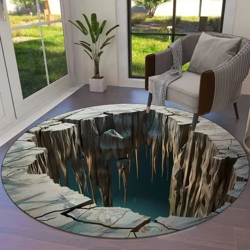 3D Optical Illusion Crack Vortex Deep Hole Carpet Decor Floor Mat Bedroom Leisure Area Carpets Sofa Soft Bedside Non-slip Rugs