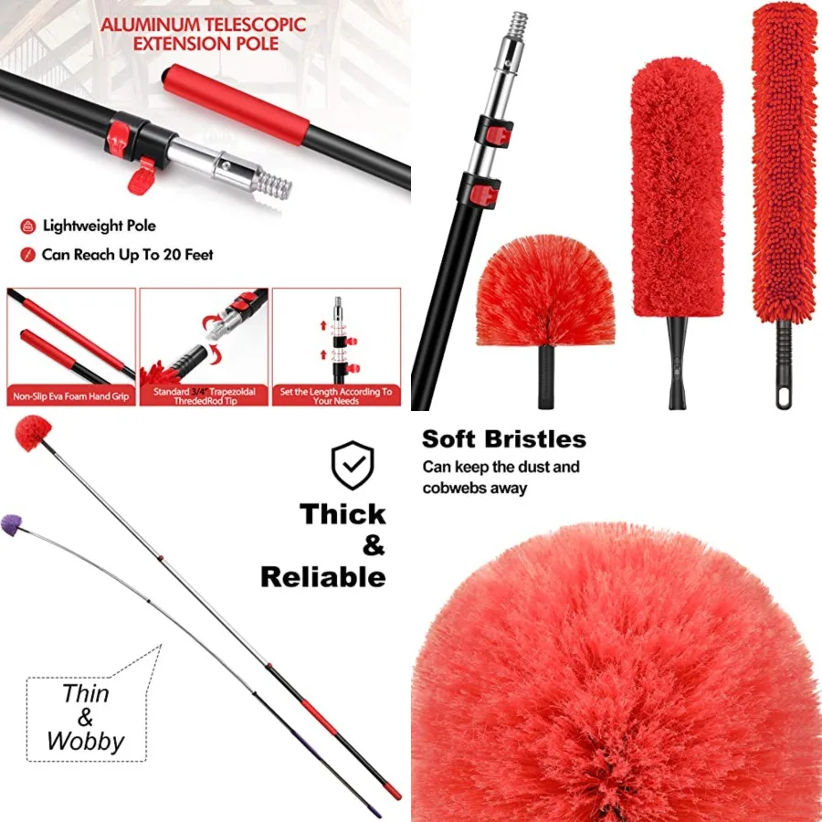 

20 High Reach Dusting Kit with 5- Extension Pole// High Ceiling Duster with Telescopic Pole// Cobweb Microfiber Duster// Outdoo