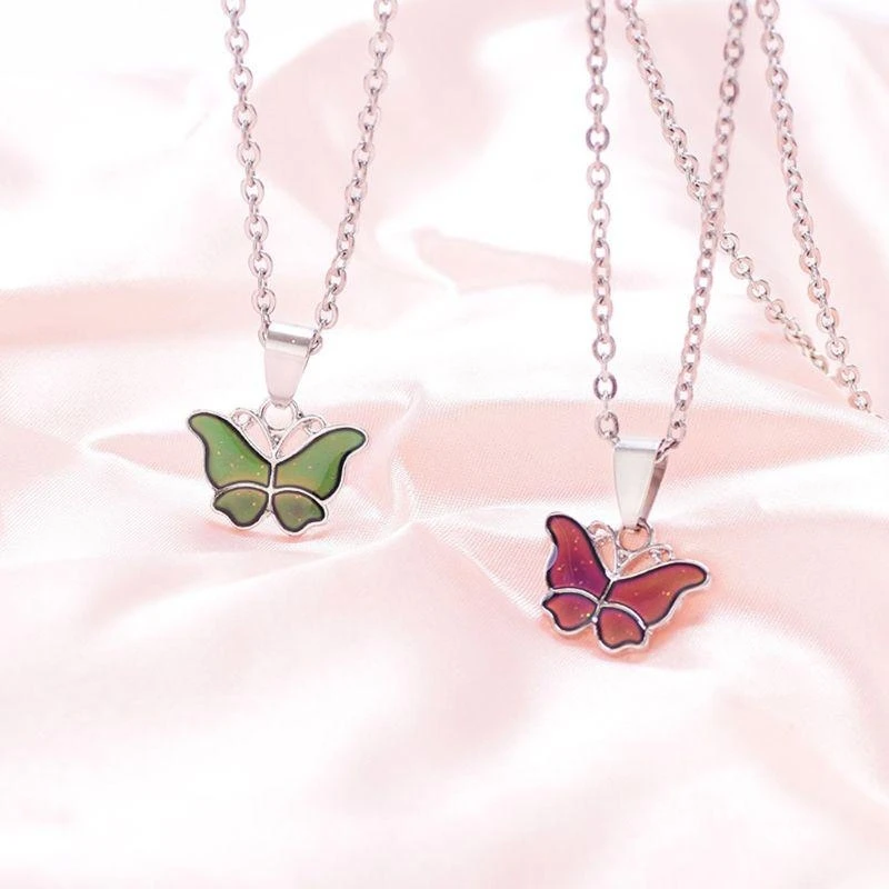 Elegant for Butterfly Pendant Necklace Emotion Feeling Color Change Mood Necklace Jewelry Gift for Women