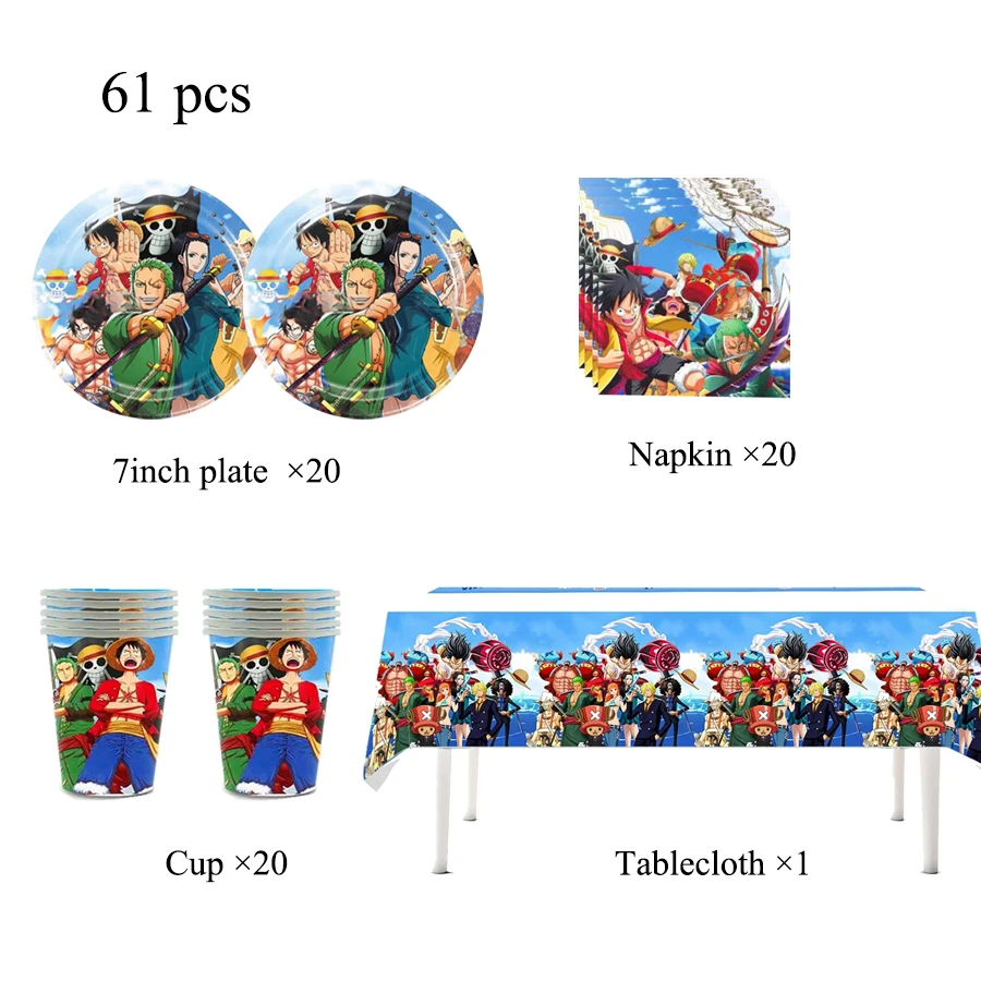 One Piece Geburtstagsparty-Dekorationen Einweg-Tischgeschirr-Set Banner Tortendekoration Ballon Partyzubehör Klatscharmband – Detail 28