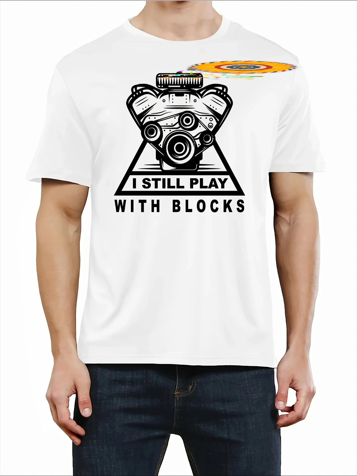 Retro street element printed T-shirt, classic letter pattern summer casual cotton round neck short sleeve T-shirt.