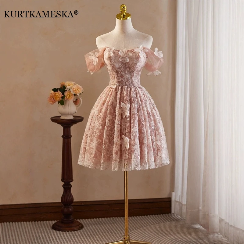 Elegant Pink Embroidery Lace Chiffon Bridesmaid Dresses 2026 Women Summer Sexy Prom Birthday Graduation Evening Party Dress