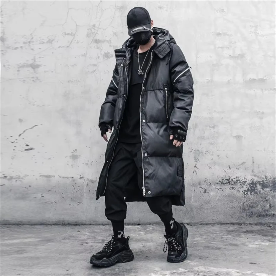 Winter Black Thick Jacket Parkas Windbreaker Men Hooded Long Padded Jackets Coats Streetwear Mens Clothing Hip Hop Warm Overcoat