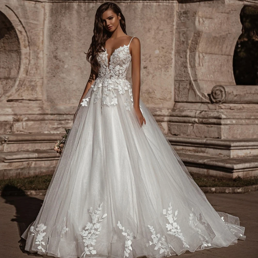 

Sweetheart Collar A-Line Women Wedding Dresses Modern Lace Appliques Bridal Gowns Engagement Banquet Vestido De Novia Customized