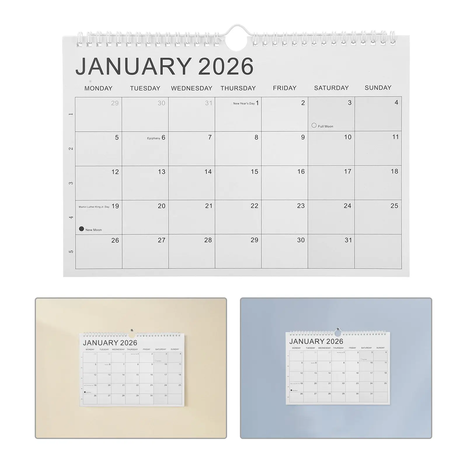 

Large 18-Month Wall Planner 2026-2027 Spiral Bound Coil Calendar with Holiday Markings Premium Non-Bleed Paper for Office School