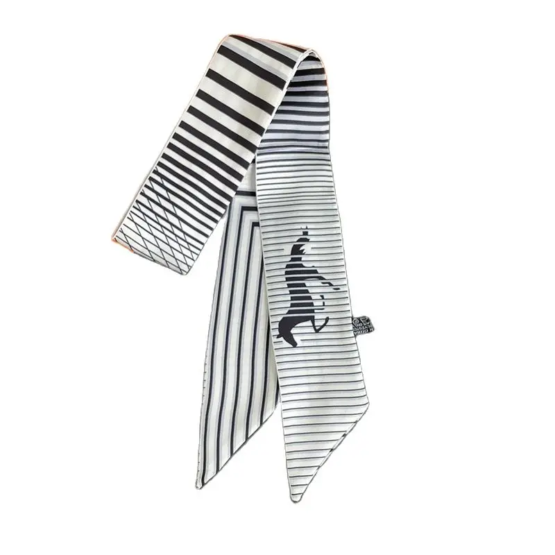 2022 Silk Small Scarf Women's Horse Stripe Printed Tote Bag Ribbon Brand Fashion Headband Small Bodysuit Bag