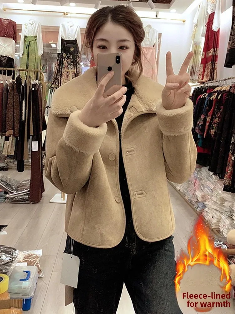 Faionable Casual Lamb Fur ort Jaet Women's Thiened Winter New Sle Age-Defng High-End Feeling Cotton Coat