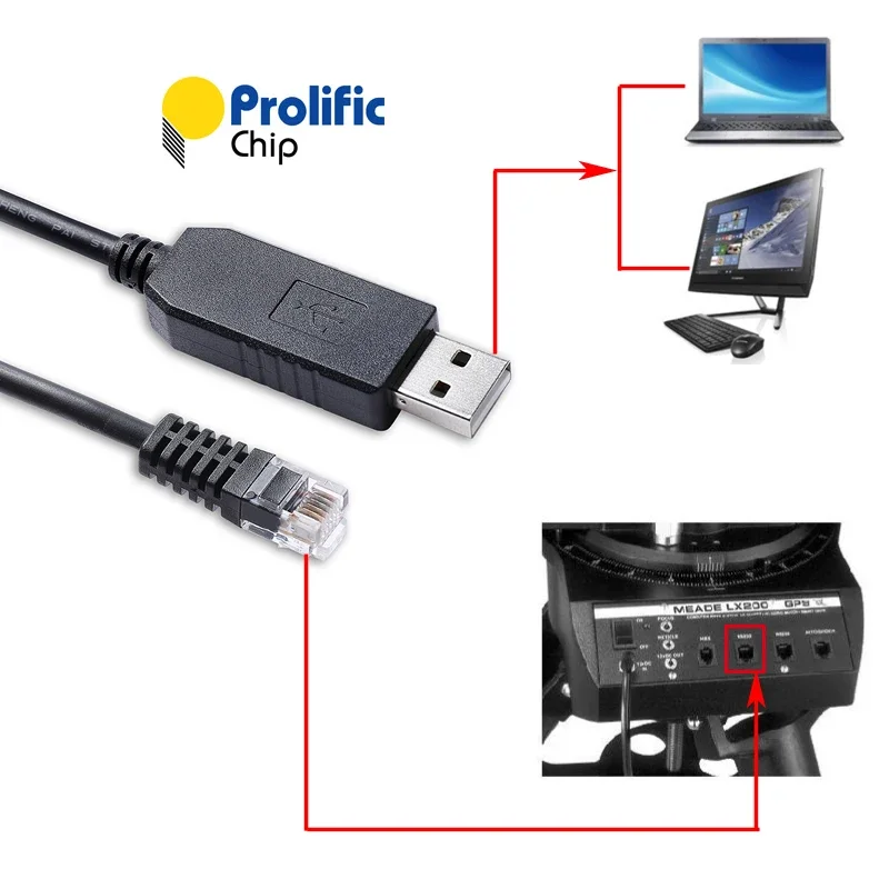 USB RS232 Serial to RJ11 6P6C Console Cable with Prolific PL2303GT for Meade LX200GPS Compatible With #507 LX200 RS232 Port Cabl