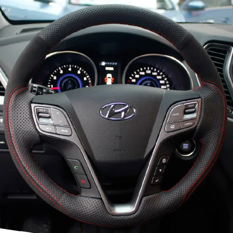 Hand Stitched Sports style leather&suede Car Steering Wheel Cover for Hyundai I40 2011-2019 Braid Steering Cover Accessory