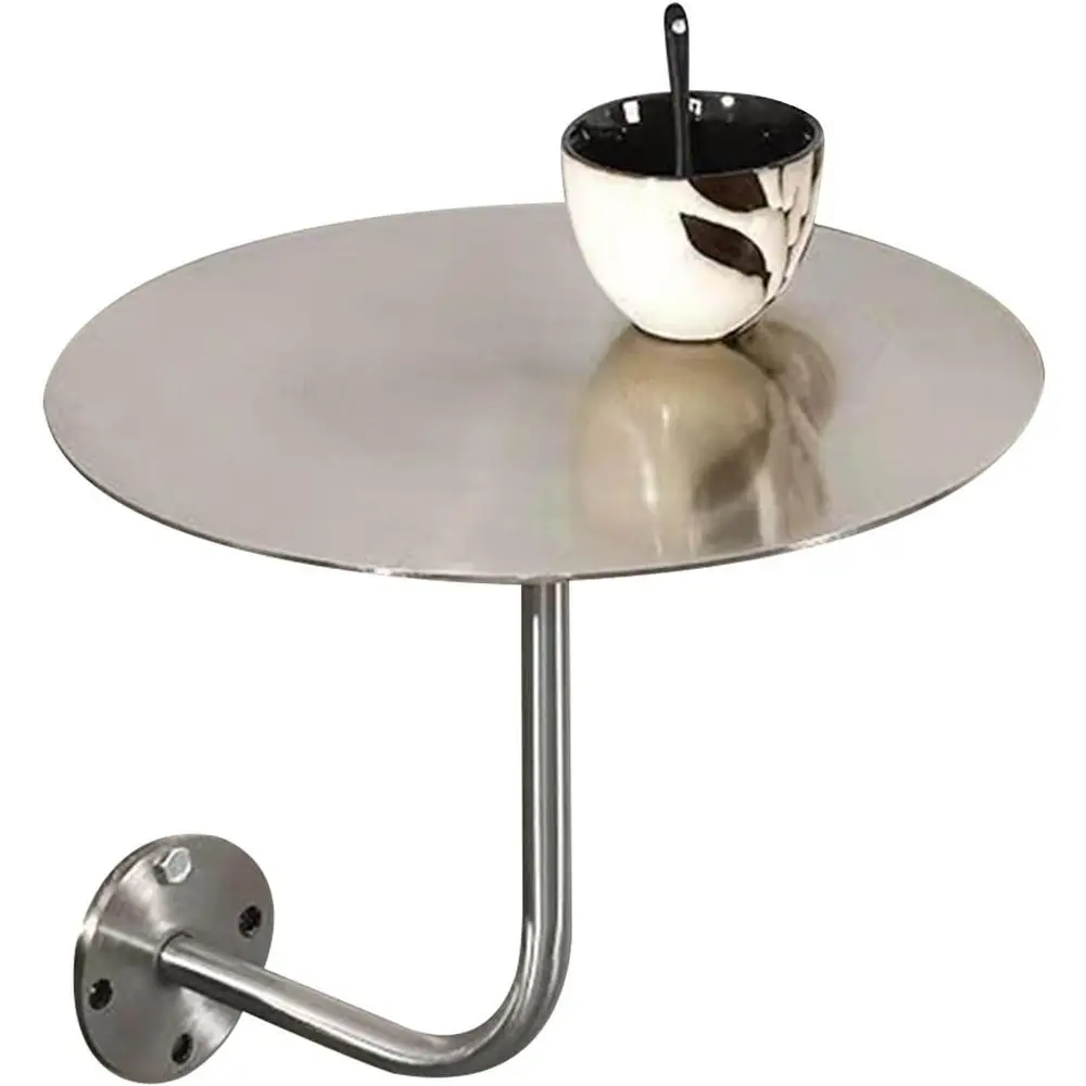 

Приставной столик из нержавеющей стали с L-образным настенным кронштейном, круглый дизайн для дома или офиса, простая сборка (50x50x45 см)