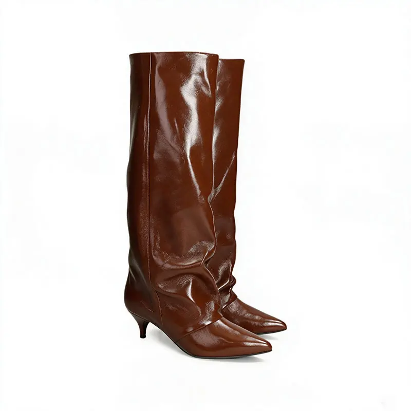 2026New Autumn and Winter Pointed Low Heel Knee High Women's Boots, Fashionable and Versatile Women's Mid Top Boots