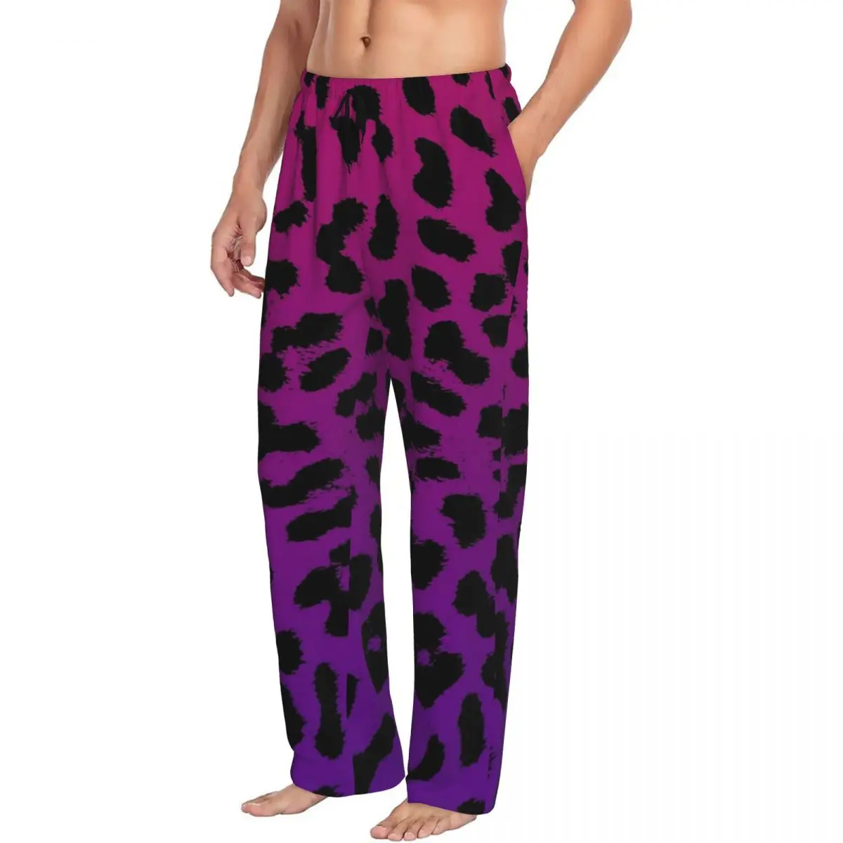 Custom Purple Leopard Pattern With Pink Cheetah Pajama Pants Men Sleepwear Sleep Lounge Bottoms with Pockets