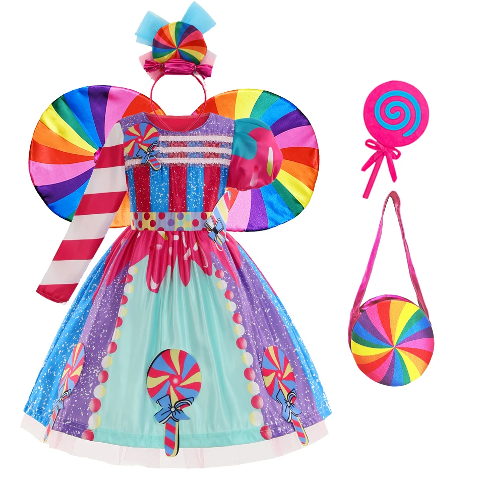 Girls Candy Dress Children Rainbow Lollipop Tulle Tutu Kids Holiday Stage Performace Costume Christmas New Year Princess Frocks