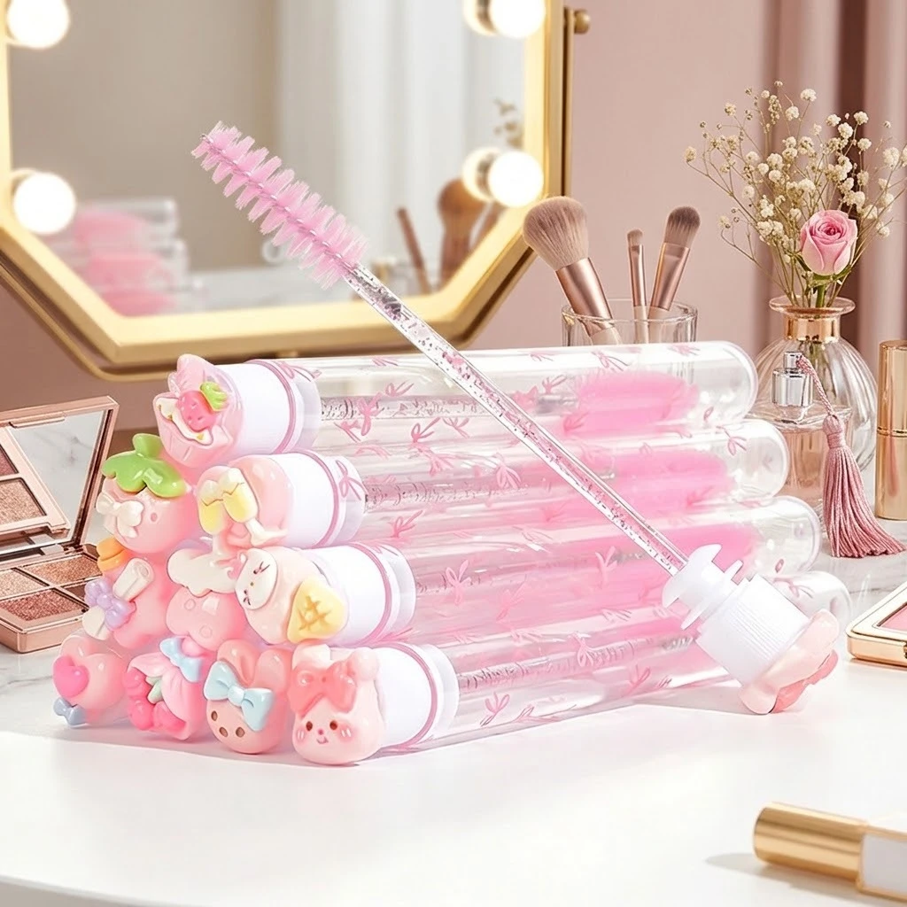 10 Escovinhas para Cílios em Tubos Individuais, Varinhas de Cílios com Laço Rosa para Extensões, Ferramenta de Maquiagem Portátil e Flexível para Sobrancelhas