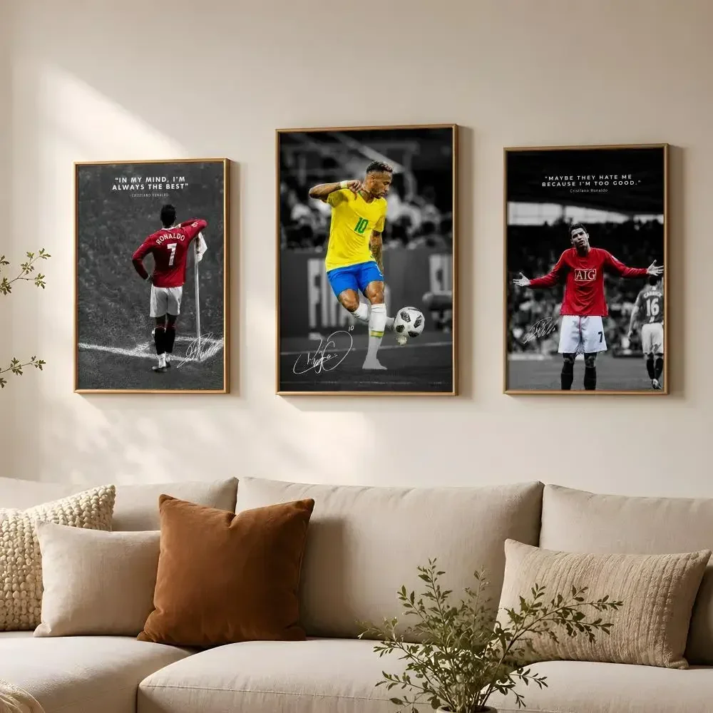 Theme S-Soccer Sport Player Portrait-t Poster Vintage Self Adhesive PP Wall Art for Living Room Bar Bedroom Home Decor Gift