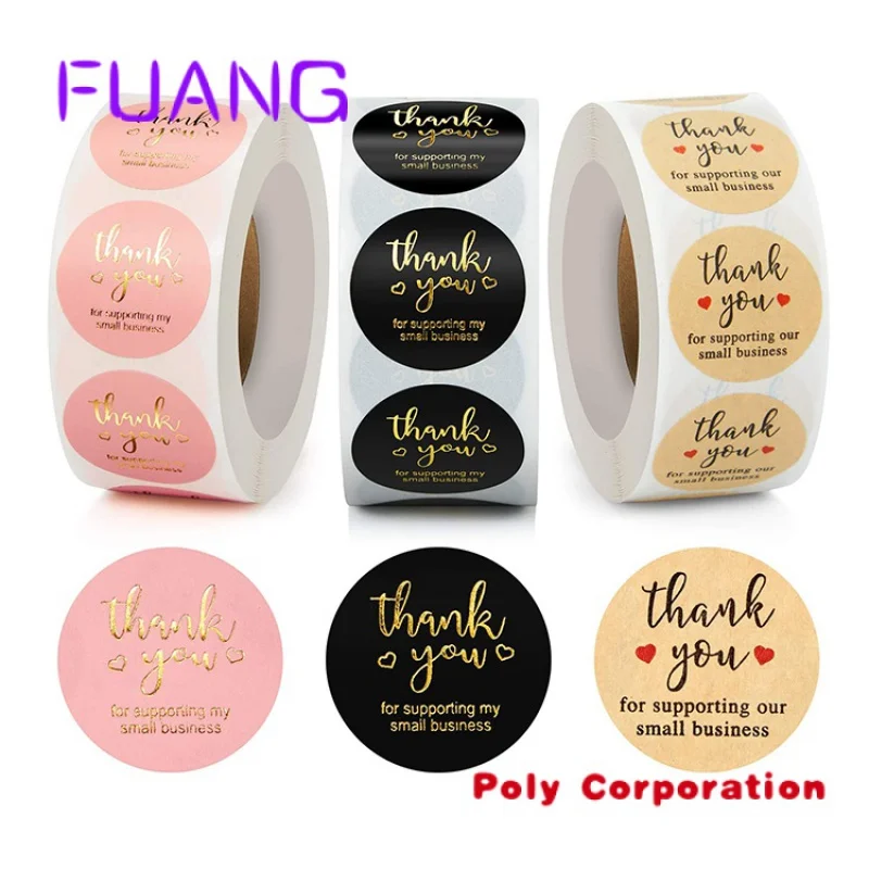 Groothandel Drukmaten Zelfklevend Rond Goud Waterdicht Vinyl Label Custom Kraftpapier Bedankt Stickers Met Logo