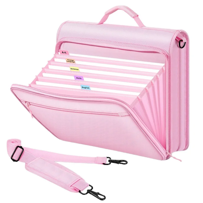 

EF-Multi-Pocket 2-дюймовая папка на молнии с 3 кольцами, вместимость 500 листов, расширяющаяся папка для файлов с 5 вкладками, сумка на молнии, розовая