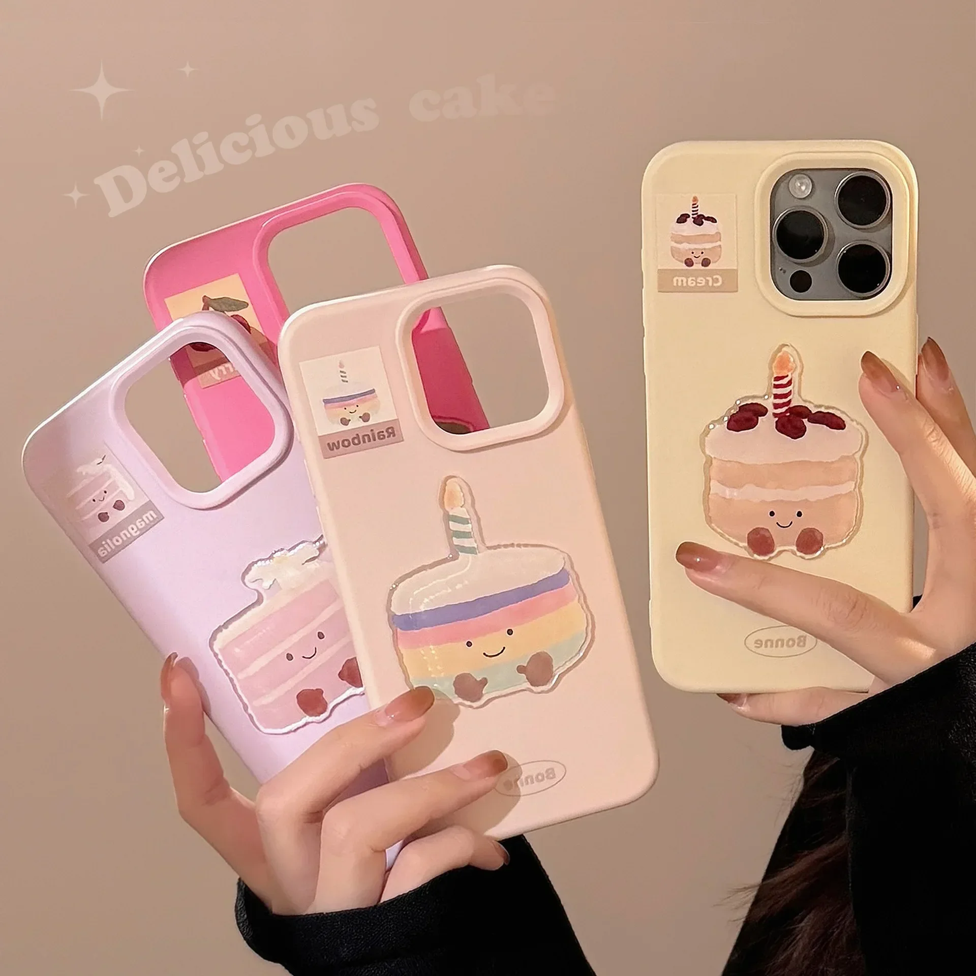 Strawberry Cake Cherry dessert Cute cuisines Phone Case For iPhone 16 15 14 13 12 Pro Max 16 Plus Case Cute Luxury Cartoon Cover