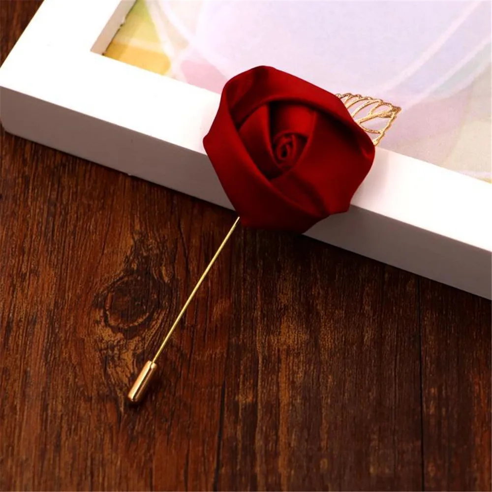 Wedding Boutonniere Groom Brooch Pins Silk Rose Flower Buttonholes Men Suit Wedding Flowers Accessories Prom Decorations
