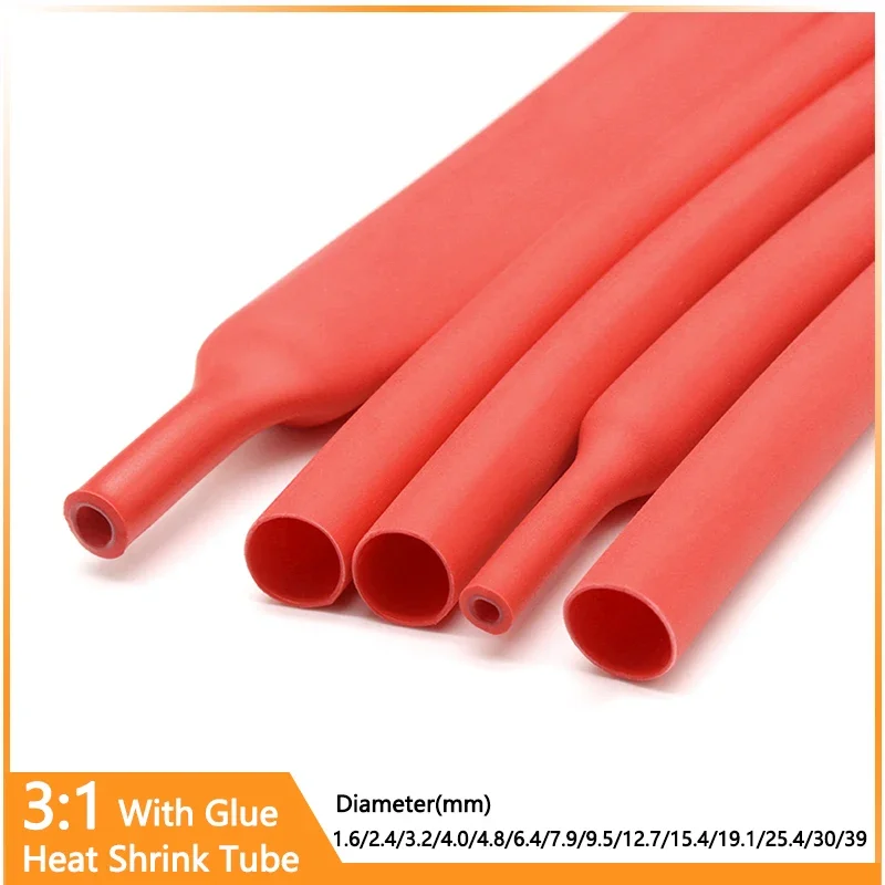 1/3/5/10M Red 3:1 Heat Shrink Tube With Double Wall Glue Tube Diameter 1.6/2.4/3.2/4.8/6.4/7.9/9.5/12.7/15.4/19.1/25.4/30/39mm