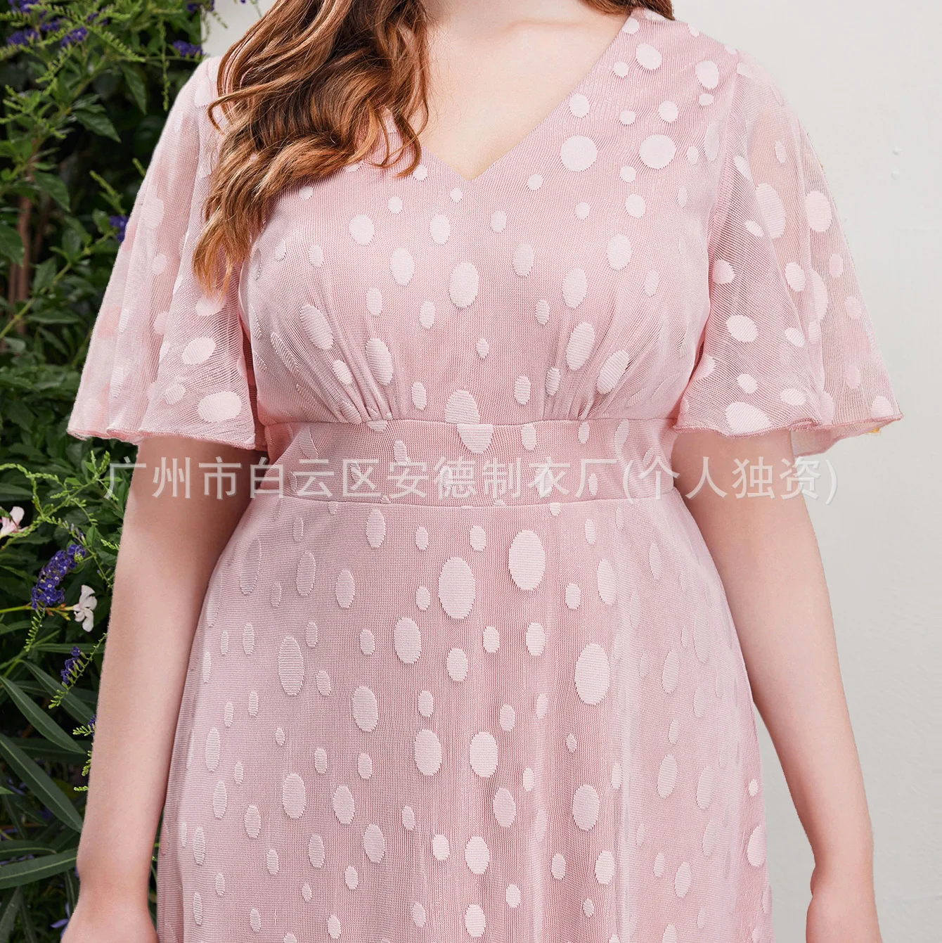 Evening Party Dresses Women's Fashionable Bridesmaid Dress High Waisted V-neck Polka Dot Lace Mesh New Style Plus Size Dress