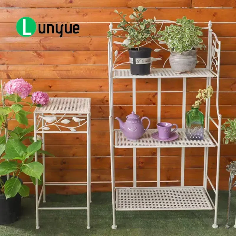 Wrought Iron 3 Tier Flower Stand Plant Pot Rack for Outdoor Balcony Garden Simple Succulent Green Plant Storage Shelf Decor