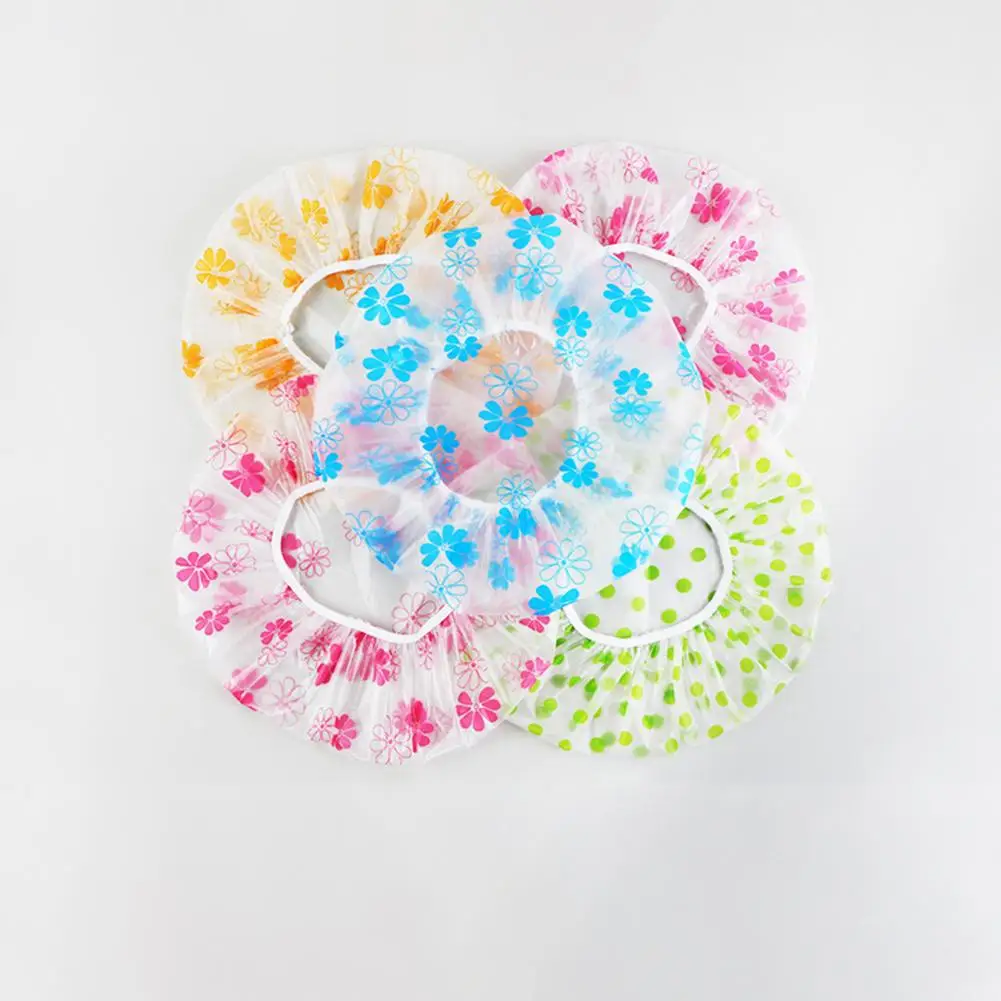 قبعة دش منقطة وردية مصنوعة من مادة البولي إيثيلين مقاومة للماء وشريط مرن ناعم وآمن مناسب للسفر وخفيفة الوزن وقابلة للطي لحماية الشعر #3