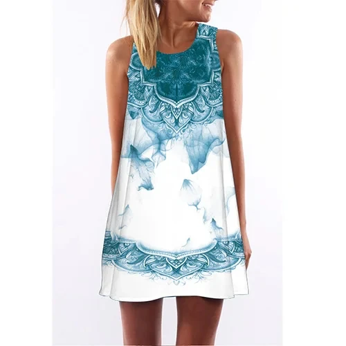Women\'s Dresses Plus Size Women\'s Homecoming Nightgowns Women\'s Sleeveless O Neck Knee Length Dresses 3D Creative Printing