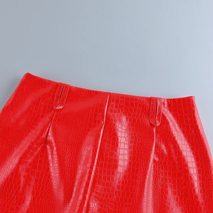 Linad Sexy Red PU Split Skirts For Women Street Chic Slim High Waist Zipper Skirts 2026 Vintage Straight Mid Calf Skirt Female