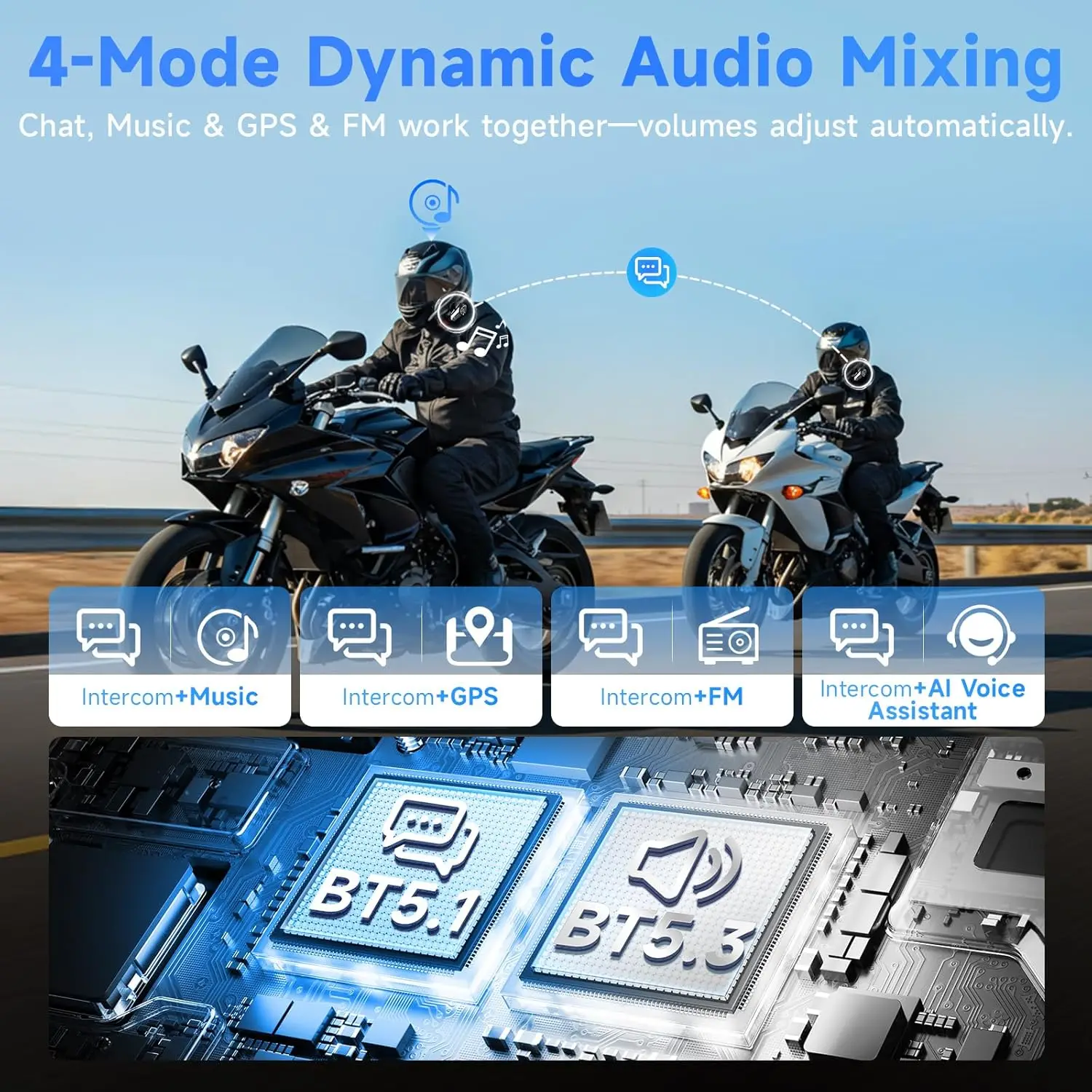 Moman Motorcycle Intercom System Helmet Headset Wireless Interphone H2S 1000M Wireless Music Sharing