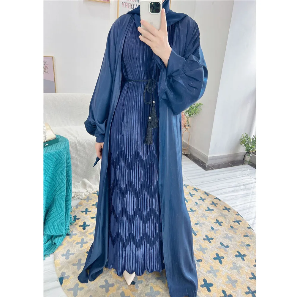 

Shiny Puff Sleeve Open Abayas for Muslim Women Kimono Maxi Dress Eid Mubarak Ramadan Jalabiya Islamic Clothing Dubai Kaftan Robe