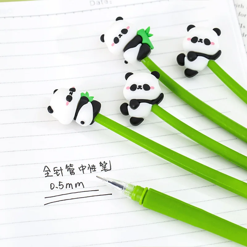 10 unids/lote bolígrafo de Gel de Panda bonito de dibujos animados Kawaii bolígrafos de tinta negra de 0,5mm papelería escolar para niños