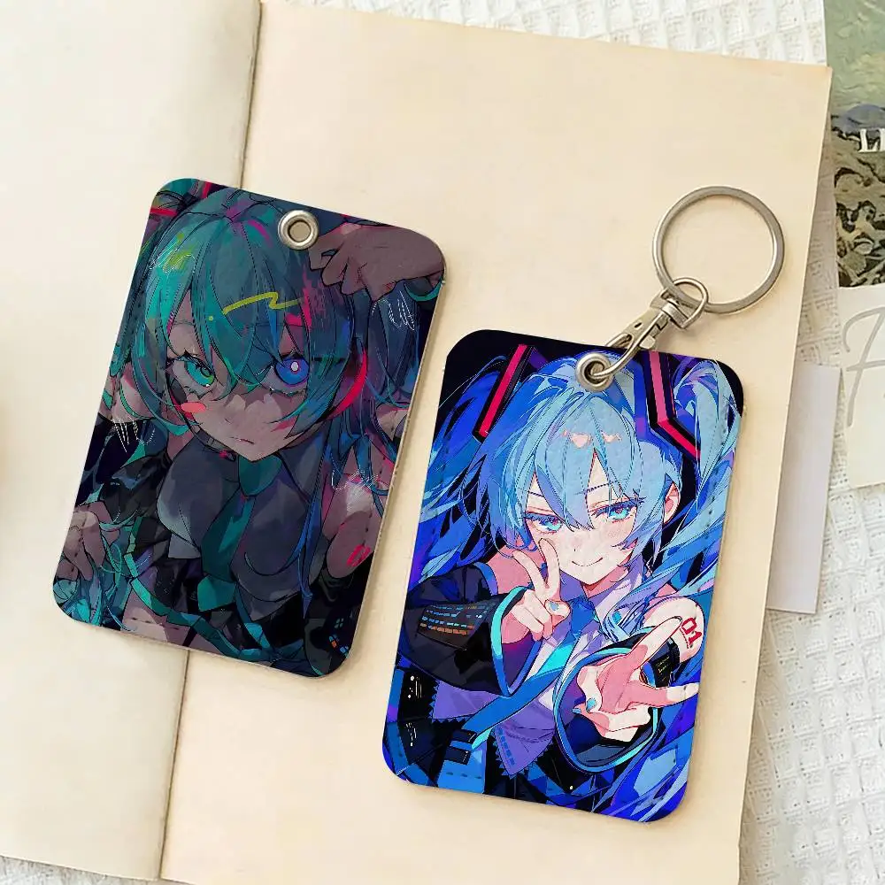 H-Hatsune Girl M-Mikues Cartoon Card Keychain Anime Fashion Pendant Bag ID Door Card Case Bus Card Cute Adult Birthday Gift