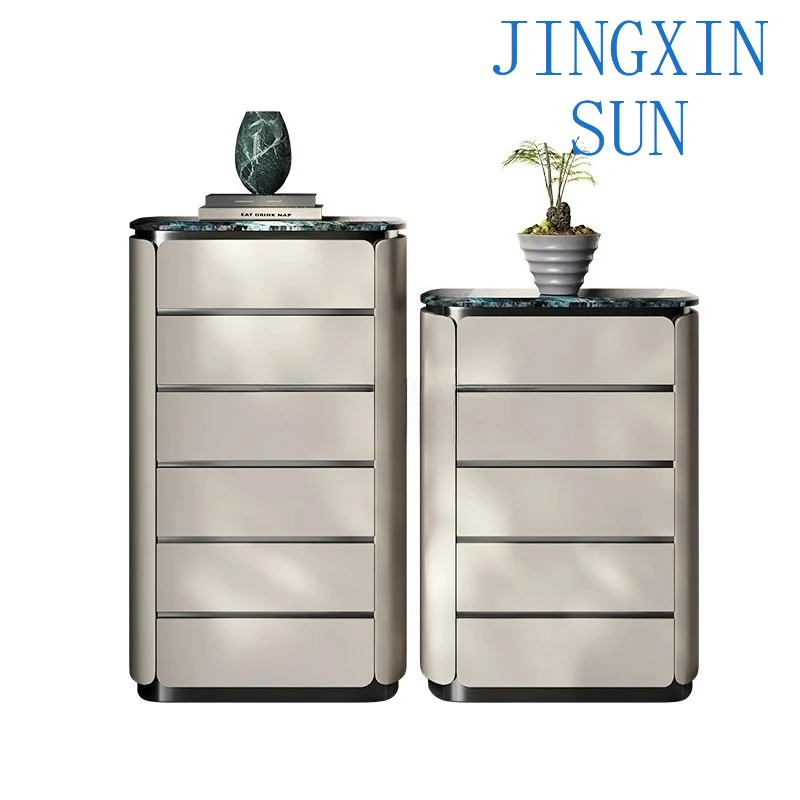 Italian minimalist five-bucket locker, storage against the wall, high-end light luxury marble solid wood cabinet