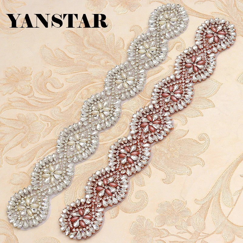 

YANSTAR(30PCS) Wholesale Hand Sew Rhinestone Appliques Bridal Sash Silver Rose Gold Crystal For Wedding Grown Belt YS878