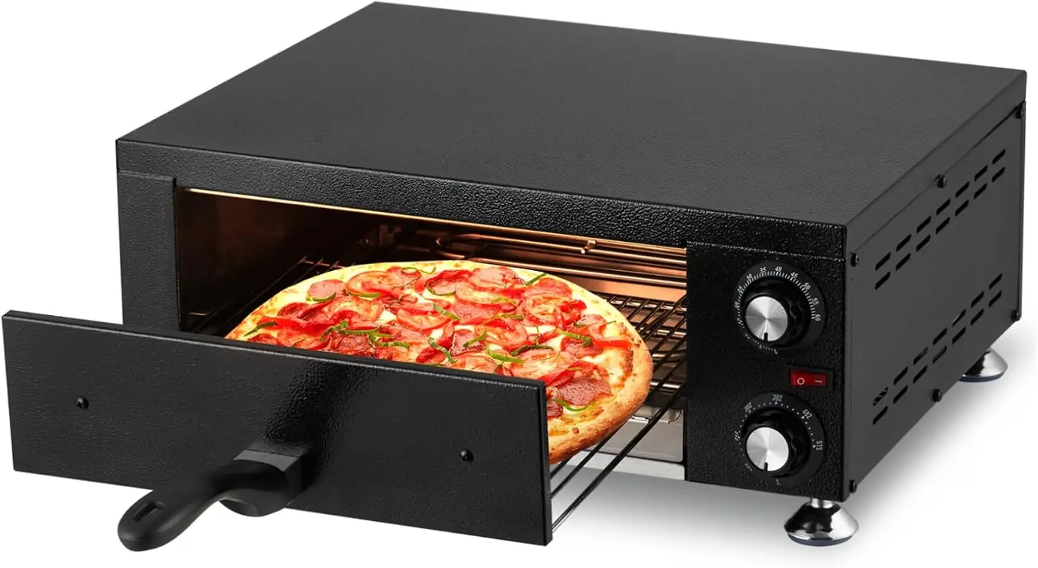 14-Inch Electric Countertop Pizza Oven, Stainless Steel Indoor Pizza Oven with Timer and Removable Crumb Tray, for Home Kitchen