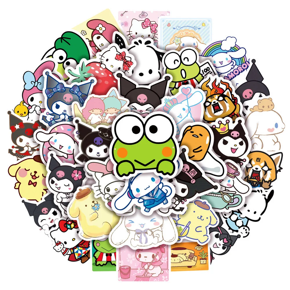 

10/30/50pcs Kawaii Cartoon Hello Kitty My Melody Kuromi Stickers for Kids Girls DIY Scrapbooking Phone Case Laptop Sticker Decal