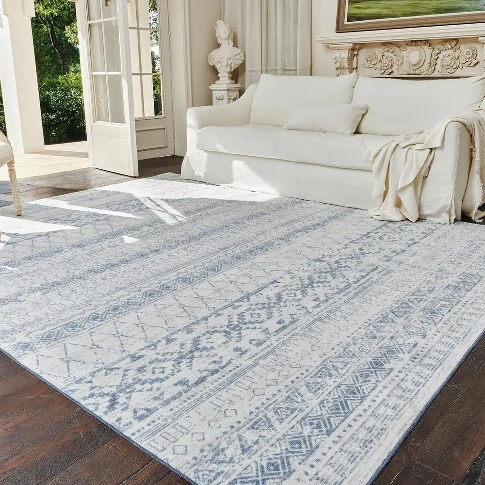 

5x8 Bohemian Moroccan Area Rug - Machine Washable, Distressed Neutral, Non-Slip, Soft for Living Spaces